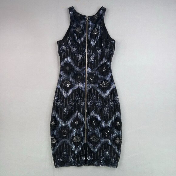 Cache Dress Womens 6 Small Blue Black Sequin Sparkle Evening Party Glam - Picture 5 of 13